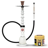 Starbuzz Woodline Hookah Bundle - White with Black Stripes (White Mist)