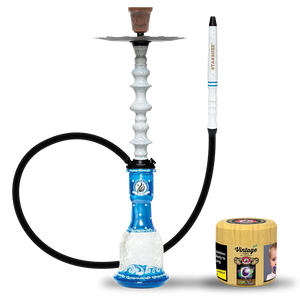 Starbuzz Woodline Hookah Bundle - White with Blue Stripes